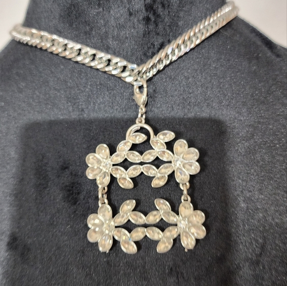 VINTAGE SPERRY PAT PEND Stainless Steel Crystal Pendant Necklace Bold 70s - Picture 6 of 11